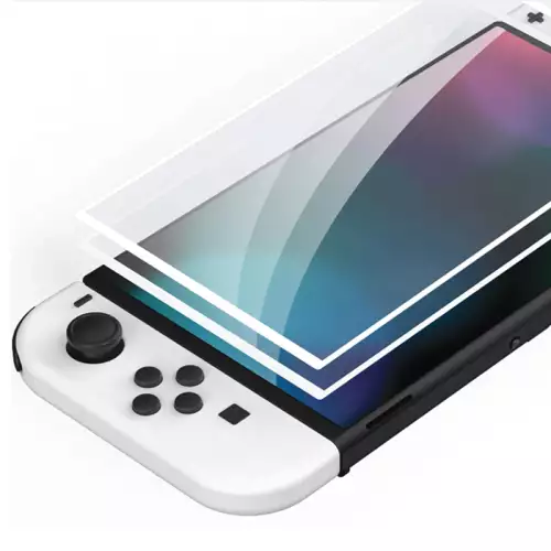 PlayVital White Border Tempered Glass Screen Protector for NS Switch OLED, Anti-Scratch Bubble Free Transparent HD Clear Protector Film for Switch OLED  - NTA8005