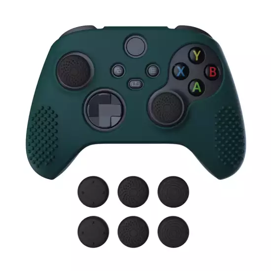 PlayVital Racing Green 3D Studded Edition Anti-slip Silicone Cover Skin for Xbox Series X Controller, Soft Rubber Case Protector for Xbox Series S Controller with 6 Black Thumb Grip Caps - SDX3004