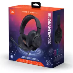 JBL Quantum 200 Wired Over-Ear Gaming Headphones, Voice-Focus Flip-Up Mic, QuantumSOUND Realistic Soundstage, Lightweight Headband, Memory-Foam Ear Cushion, PC and Gaming Consoles Compatible - Black