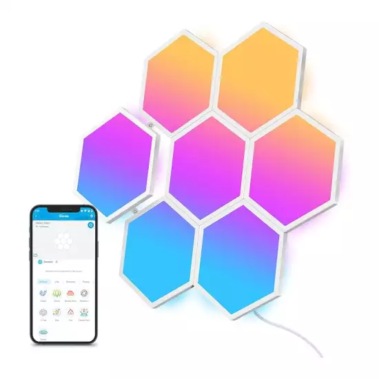 Govee Glide Hexa Light Panels, Luces LED Inteligentes de Pared en Forma de Hexágono, Luces Wi-Fi RGBIC Funciona con Alexa y Google Assistant para Sala de Estar, Gaming Room, 7Pack Govee Glide Hexa Light Panels, Luces LED Inteligentes de Pared en Forma de Hexágono, Luces Wi-Fi RGBIC Funciona con Alexa y Google Assistant para Sala de Estar, Gaming Room, 7Pack