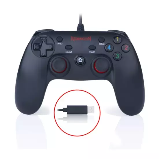 Redragon G807 Gamepad, PC Game Controller, Joystick with Dual Vibration, Saturn, for Windows PC, PS3, Playstation, Android, Xbox 360 (Black, Wired)