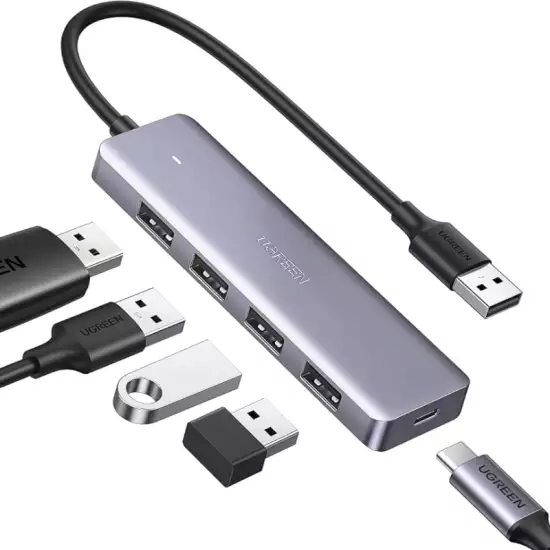 UGREEN USB C Hub 4 Ports USB Type C to USB 3.0 Hub Adapter with Charging Port Model:CM219 (50985) - (Used)