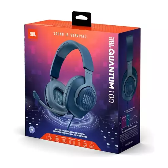 JBL Quantum 100 Wired Over-Ear Gaming Headset With Microphone - Blue JBL Quantum 100 Wired Over-Ear Gaming Headset With Microphone - Blue