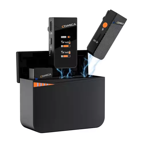 Comica Vimo C3 Wireless Lavalier Microphone System, with Noise Cancellation, Safety Mode, 20H Battery Life Charging Case, Compact Wireless Microphone for DSLR Cameras/iPhone/Vlogging/Live-Streaming