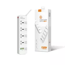 LDNIO SC4408 Overload Protector Electric Extension Socket Universal Plug Type Power Strip with 4 USB Ports Socket