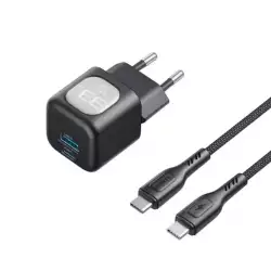 Havit UC233 33W GaN Travel CHARGER WITH USB-C TO USB-C Cable Black