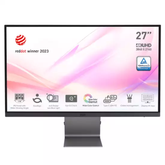 MSI Modern MD271UL, 27 inch Monitor, 3840 x 2160 (UHD), IPS, 60 Hz, 4ms, HDMI, DP Port, USB C, Tilt, Silver MSI Modern MD271UL, 27 inch Monitor, 3840 x 2160 (UHD), IPS, 60 Hz, 4ms, HDMI, DP Port, USB C, Tilt, Silver