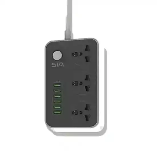 SIA Power Strip, 6 USB-A Ports, 3 Power Sockets, Black and White – SI-PS001G