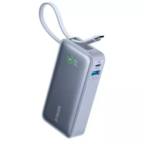 Anker Nano Power Bank, 10000mAh Battery Capacity, 30W Two-Way Fast Charging, USB Type-C & USB Type-A Interfaces, 19cm Built-In Type-C Cable, Ice Lake Blue | A1259H31