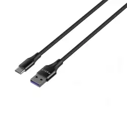 HAVIT Super VOOC Flash Charging C-Type Data Sync And Charging 5A,Double Nylon Braided100cm FOR (Oppo R15/RENO/RENO2/RENO2 Z/Reno F/Realme X3/XT,VIVO.ONEPLUS) 1 M Black