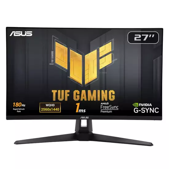 ASUS TUF Gaming VG27AQ3A Gaming Monitor – 27-inch, QHD(2560x1440), 180Hz, Fast IPS, ELMB Sync, 1ms (GTG), Freesync Premium, G-Sync compatible, Variable Overdrive, 130% sRGB - Black