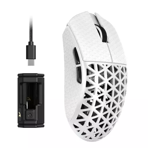 ATTACK SHARK R5 Ultra Carbon Fiber Hyperspeed Wireless Gaming Mouse, 39g Ultralight Mice with Griptape, 2.4G/BT/USB-C, PixArt PAW3950MAX Sensor, 8KHz Wireless Polling Rate, 42KDPI, Win/Mac -White