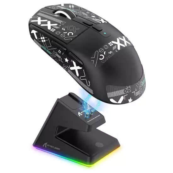 ATTACK SHARK X6 Tri-Mode Wired/Wireless 2.4GHz/BT5.2Gaming Mouse with RGB Backlight Charging Base, 26K DPI, PAW3395 Optical Sensor Lightweight 49G (Black) ATTACK SHARK X6 Tri-Mode Wired/Wireless 2.4GHz/BT5.2Gaming Mouse with RGB Backlight Charging Base, 26K DPI, PAW3395 Optical Sensor Lightweight 49G (Black)