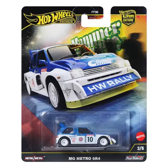 Hot Wheels Premium Car Culture Collectible Toy Car, 1:64 Scale Die-Cast '86 MG Metro 6R4, Hammer Drop Vehicle with Real Riders Tires Hot Wheels Premium Car Culture Collectible Toy Car, 1:64 Scale Die-Cast '86 MG Metro 6R4, Hammer Drop Vehicle with Real Riders Tires