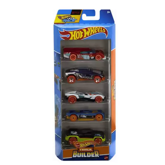 Hot Wheels Netflix Track Builder (Gruppox24, Lightnin Bug, Roadster Bite, Mach it Go & Drone Duty) 5 Vehicle Pack (HTV52)