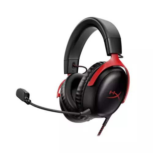 HyperX Cloud III Wired Gaming Headset, For PC / PS5 / PS4 / Xbox Series, Angled 53mm Drivers, Noise Cancelling, With LED Mic Mute Indicator, 10Hz-21kHz Frequency Response, Black/Red | 727A9AA