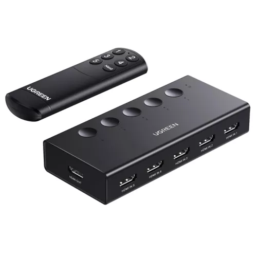 UGREEN HDMI Switch 5 in 1 Out 4K@60Hz, HDMI Splitter with Remote 5 Port Switcher Selector Box Support 3D CEC HDR HDCP2.2 Compatible with PS5/4/3 Xbox Nintendo Switch Roku TV Fire Stick Black 90512