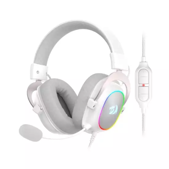 Redragon H510 Zeus-X RGB White Wired Gaming Headset - 7.1 Surround Sound - 53MM Audio Drivers in Memory Foam Ear Pads w/Durable Fabric Cover- Multi Platforms Headphone - USB Powered for PC/PS4/NS (Used)
