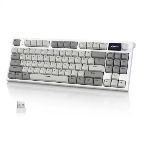 ATTACK SHARK RK86 RGB 75% Wireless Gasket Mechanical Keyboard,Triple Mode Bluetooth5.0/2.4G/USB-C 82 Keys Hot Swappable Gaming Keyboard 4000 mAH Battery w/Knob & 1.2'' HD OLED Display,Linear Switches