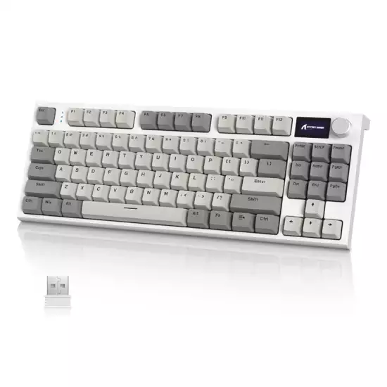 ATTACK SHARK RK86 RGB 75% Wireless Gasket Mechanical Keyboard,Triple Mode Bluetooth5.0/2.4G/USB-C 82 Keys Hot Swappable Gaming Keyboard 4000 mAH Battery w/Knob & 1.2'' HD OLED Display,Linear Switches