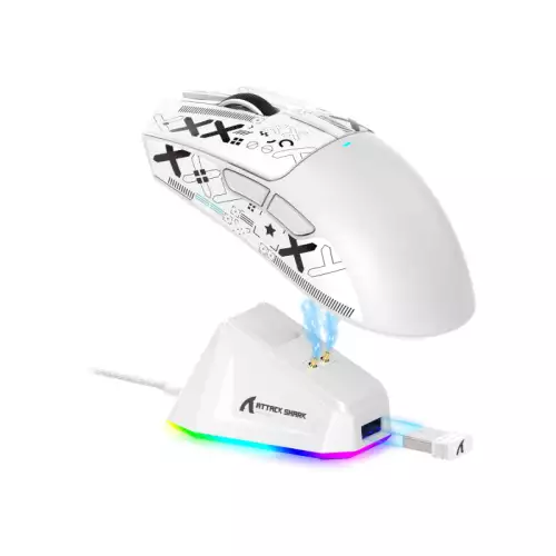 ATTACK SHARK X11 Lightweight Wireless Gaming Mouse with RGB Charging Dock,Tri-Mode-2.4G/USB-C Wired/BT,22K DPI,PAW3311 Optical Sensor,HUYU Switch, 5 programmable Buttons for PC/Mac(White&Sticker) - (Used)