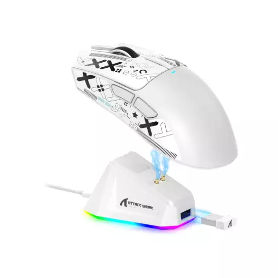 ATTACK SHARK X11 Lightweight Wireless Gaming Mouse with RGB Charging Dock,Tri-Mode-2.4G/USB-C Wired/BT,22K DPI,PAW3311 Optical Sensor,HUYU Switch, 5 programmable Buttons for PC/Mac(White&Sticker) - (Used)