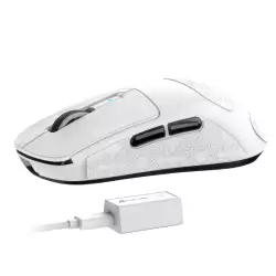 ATTACK SHARK R6 Wireless Gaming Mouse, Tri-Mode Connection, 39 Grams Superlight, PAW3950 42K DPI Sensor, 8K Polling Rate, MCU Nodic 52840, 7 Programmable Buttons, for PC/Mac/Linux/PS - White & Sticker
