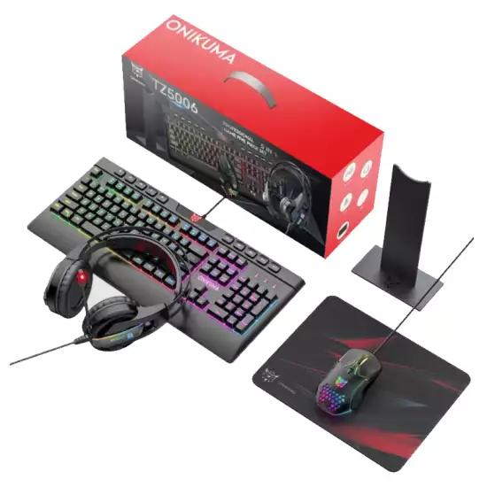 ONIKUMA TZ5006 5 in 1 Combo Gaming Set - Mouse/Keyboard/Headset/Headset stand/ Mousepad