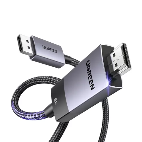 UGREEN Unidirectional DisplayPort to HDMI Cable 8K@60Hz 4K@120Hz Active DP 1.4 to HDMI 2.1 Cord HDR, Dolby, HDCP2.3, DSC1.2a, 32.4Gbps Braided 6.6FT Compatible with Monitor, Dell, HP, HDTV, AMD NVIDIA 2M 80397