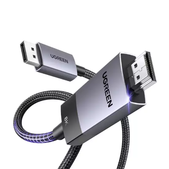 UGREEN Unidirectional DisplayPort to HDMI Cable 8K@60Hz 4K@120Hz Active DP 1.4 to HDMI 2.1 Cord HDR, Dolby, HDCP2.3, DSC1.2a, 32.4Gbps Braided 6.6FT Compatible with Monitor, Dell, HP, HDTV, AMD NVIDIA 2M 80397