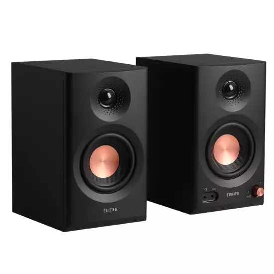 Edifier MR3 Powered Studio Monitor Speakers, Hi-Res Audio Certified Bluetooth V5.4 Active Bookshelf Loudspeakers, 2.0 Computer Speaker with Headphone Output RCA AUX Balanced TRS Input - Black (Pair)