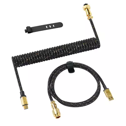 ATTACK SHARK C03 Coiled Cable (Type-C, Gold-Plated Aviator) Black