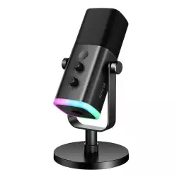 Fifine AmpliGame AM8 USB/XLR Dynamic Microphone with RGB, Touch-mute, I/O Controls, Live Monitoring for Streaming - Black