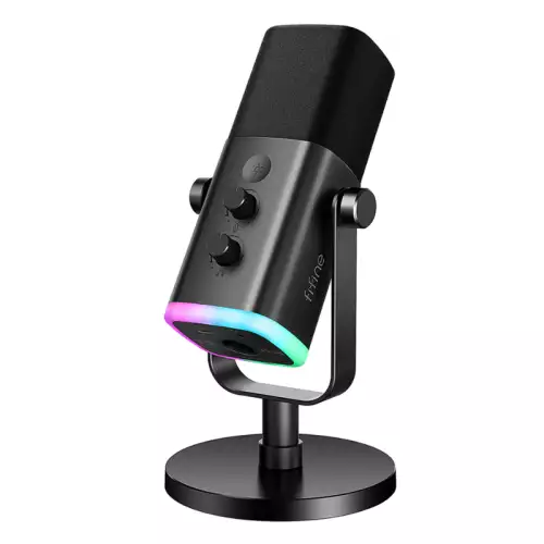 Fifine AmpliGame AM8 USB/XLR Dynamic Microphone with RGB, Touch-mute, I/O Controls, Live Monitoring for Streaming - Black (Used)