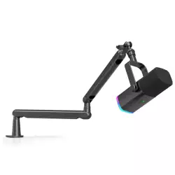 Fifine TAM8 AmpliGame XLR/USB Dynamic Microphone With BM88 LOW-PROFILE MICROPHONE ARM STAND for Podcast Recording, with RGB Light, Mute Button, Headphones Jack - Black
