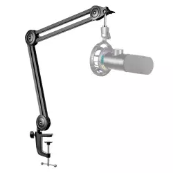 FIFINE BM63 Microphone Boom Arm Stand Heavy Duty, Suspension Scissor Adjustable Mic Stand with Desk Mount, 5/8″ Screw, Cable Ties, for Recording Gaming Streaming Podcasting Black