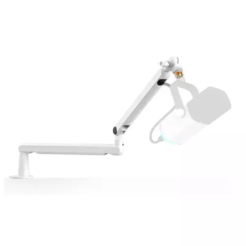 FIFINE  BM88W Boom Arm Mic Stand, Low Profile Metal Microphone Stand, Podcast Mic Boom Arm with Desktop Mount, Cable Channel Management, White for Recording/Streaming/Game-BM88W