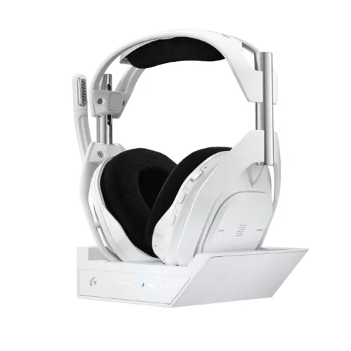 Logitech G Astro A50 X Omni-Platform Wireless Gaming Headset + Base Station for PS5, Xbox, PC: PLAYSYNC Video & Audio Switcher, HDMI 2.1 4K 120Hz VRR, <24 bit/48 kHz, 24hr Battery, 2.4GHz & BT - White