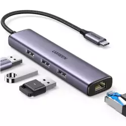 UGREEN USB C to Ethernet Adapter, 4 in 1 USB C Hub Ethernet with 3 USB 3.0 Ports/Gigabit Rj45, Plug & Play, Thunderbolt (3/4) to Network Adapter for MacBook Pro/Air, XPS, iPad Pro, iPhone - 60600