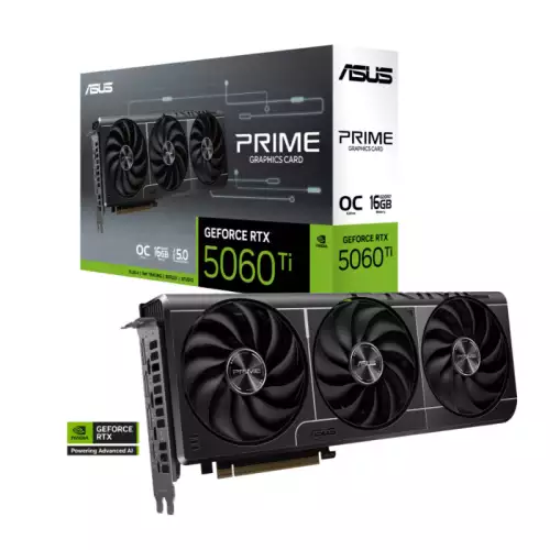 ASUS PRIME GeForce RTX 5060 Ti 16GB GDDR7 OC Edition Graphics Card, 16GB GDDR7 128-Bit Memory, 2617 MHz Boost Clock, 28 Gbps Memory Speed, 4608 CUDA Cores, PCI Express 5.0 | 90YV0MH2-M0NA00