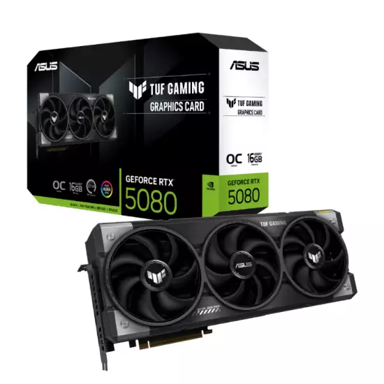 ASUS TUF Gaming GeForce RTX™ 5080 16GB GDDR7 OC Edition Graphics Card - PCI Express 5.0 - 1858 TOPs AI Performance - 10752 CUDA Cores - 30 Gbps Memory Speed - 256-bit Interface - 3 x DisplayPort 2.1b & 2 x HDMI 2.1b - Aura Sync ARGB ASUS TUF Gaming GeForce RTX™ 5080 16GB GDDR7 OC Edition Graphics Card - PCI Express 5.0 - 1858 TOPs AI Performance - 10752 CUDA Cores - 30 Gbps Memory Speed - 256-bit Interface - 3 x DisplayPort 2.1b & 2 x HDMI 2.1b - Aura Sync ARGB