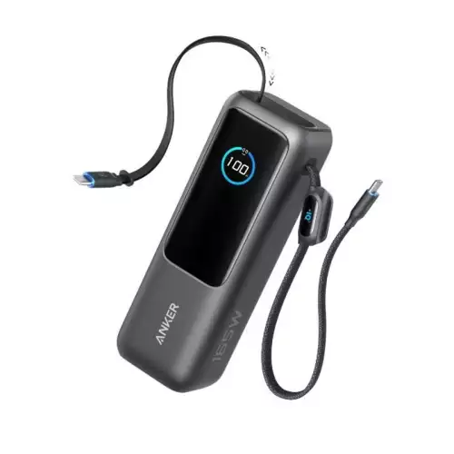 Anker Zolo Power Bank 25K, 165W, Built-In USB-C and Retractable Cables - A1695