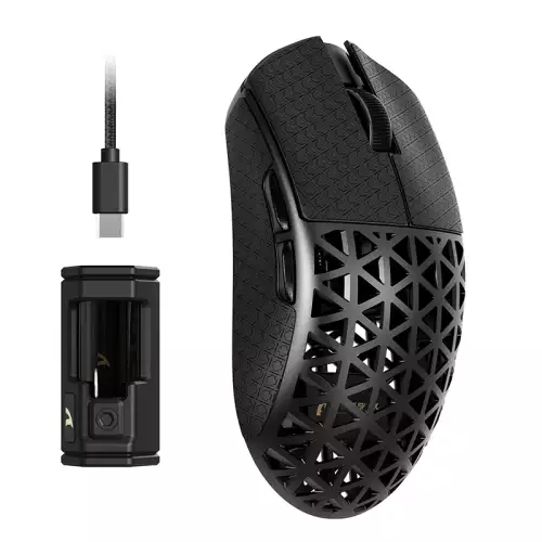 ATTACK SHARK R5 Ultra Carbon Fiber Hyperspeed Wireless Gaming Mouse, 39g Ultralight Mice with Griptape, 2.4G/BT/USB-C, PixArt PAW3950MAX Sensor, 8KHz Wireless Polling Rate, 42KDPI, Win/Mac  Black