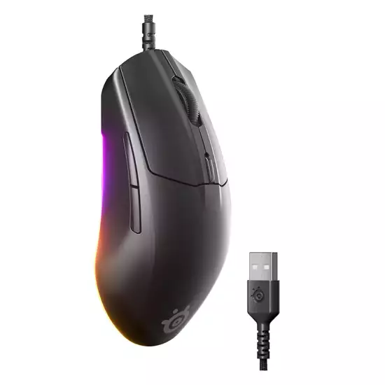 SteelSeries Rival 3 Gen 2 Gaming Mouse 8500 DPI TrueMove Core Optical Sensor 60 Million Click Durability Low Latency 77g Lightweight 100% PTFE Fee RGB - Black SteelSeries Rival 3 Gen 2 Gaming Mouse 8500 DPI TrueMove Core Optical Sensor 60 Million Click Durability Low Latency 77g Lightweight 100% PTFE Fee RGB - Black