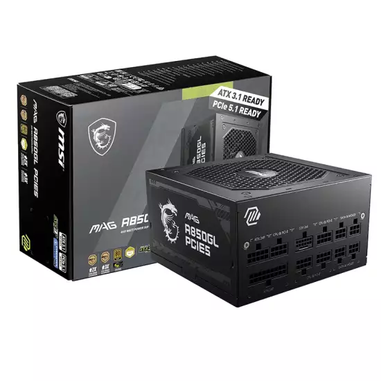 MSI MAG A850GL PCIe 5.1 & ATX 3.1 Gaming Power Supply - Full Modular - 80 Plus Gold Certified 850W - Compact Size - ATX PSU - Black MSI MAG A850GL PCIe 5.1 & ATX 3.1 Gaming Power Supply - Full Modular - 80 Plus Gold Certified 850W - Compact Size - ATX PSU - Black