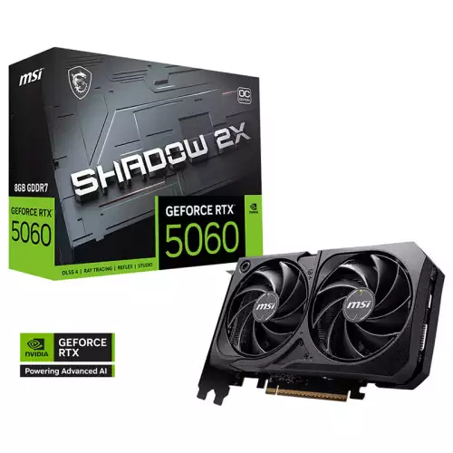 MSI GeForce RTX 5060 SHADOW 2X OC Graphics Card, 8GB GDDR7 128-Bit Memory, 2527 MHz Boost Clock, 28 Gbps Memory Speed, 3840 CUDA Cores, PCI Express Gen 5 x16 | 912-V537-019