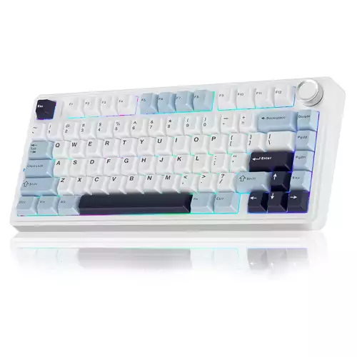 AULA F75 75% Wireless Mechanical Keyboard, Hot Swappable Creamy Keyboard, Pre-lubed Reaper Switches, 2.4GHz/Type-C/BT5.0, RGB Backlit Gaming Keyboards - White & Blue