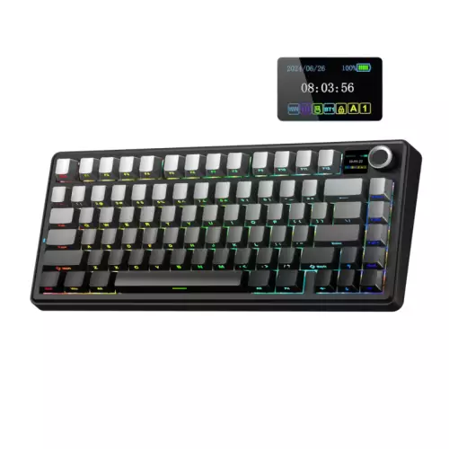 AULA F75 MAX Side-Engraved Keycaps 3 in 1 Mechanical Gaming Keyboard in 75% Layout with TFT Screen and Knob, Hot Swappable, RGB Backlight, for PC/Mac/Linux | Gradient Gray, Reaper Switch (F75MaxGrR)