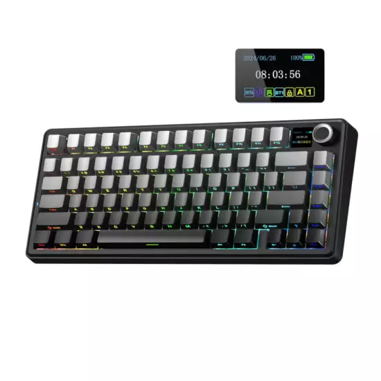 AULA F75 MAX Side-Engraved Keycaps 3 in 1 Mechanical Gaming Keyboard in 75% Layout with TFT Screen and Knob, Hot Swappable, RGB Backlight, for PC/Mac/Linux | Gradient Gray, Reaper Switch (F75MaxGrR) AULA F75 MAX Side-Engraved Keycaps 3 in 1 Mechanical Gaming Keyboard in 75% Layout with TFT Screen and Knob, Hot Swappable, RGB Backlight, for PC/Mac/Linux | Gradient Gray, Reaper Switch (F75MaxGrR)