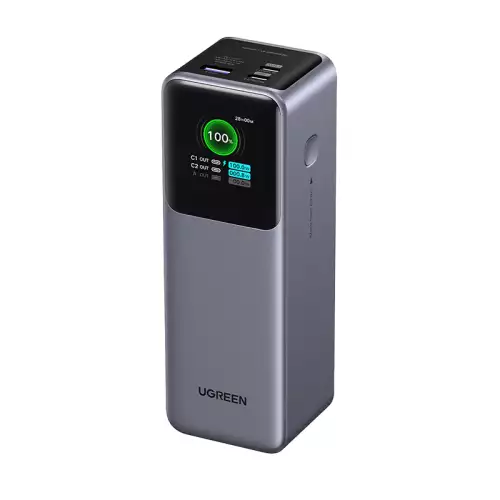 Ugreen Nexode Digital Wired Power Bank, 25000 mAh, 3 Port, Dual USB-C + USB-A, 200 Watt, Black - PB722 - P/N 35525B